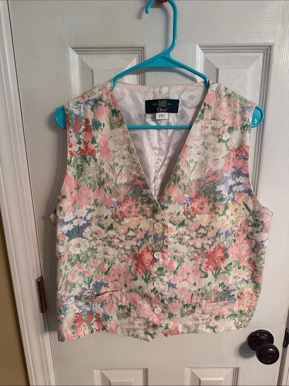 Orvis Floral Pastel Button Front Vest, size L